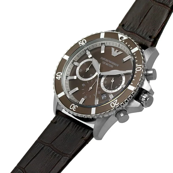 Emporio Armani Diver Chronograph Brown Dial Brown Leather Strap Watch For Men - AR11486 - Image 13